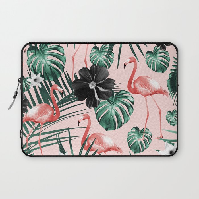 Tropical Flamingo Flower Jungle #4 #tropical #decor #art #society6 Laptop Sleeve