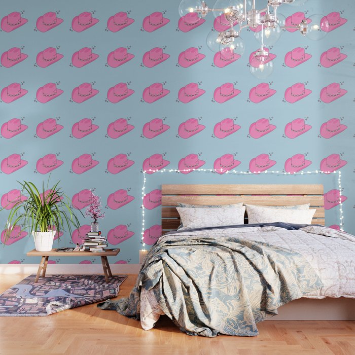 Abstract Cowboy Hat Pink And Blue Print Preppy Modern Aesthetic Wallpaper