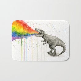 T-Rex Dinosaur Vomits Rainbow Bath Mat | Black And White, Drawing, Colorful, Dino, Dinosaur, Funny, Puke, Painting, Vomit, Ink 