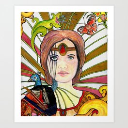 La jeune fille au paon (the peacock maiden) Art Print