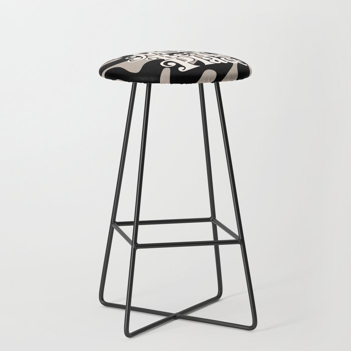 This Must Be The Place - 70s, Vintage, Retro, Abstract Pattern (Black & Beige) Bar Stool