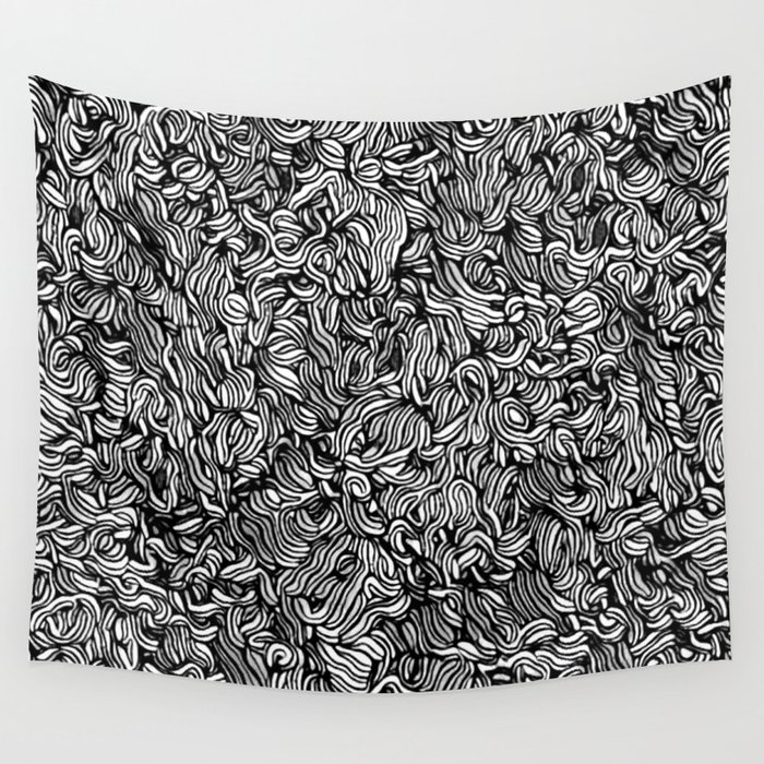 Monochromatic abstract ramen noodles seamless pattern Wall Tapestry