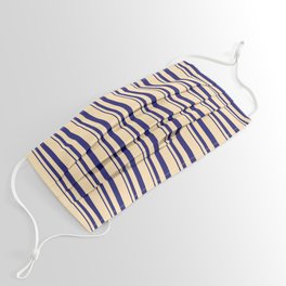 [ Thumbnail: Midnight Blue and Beige Colored Lines Pattern Face Mask ]