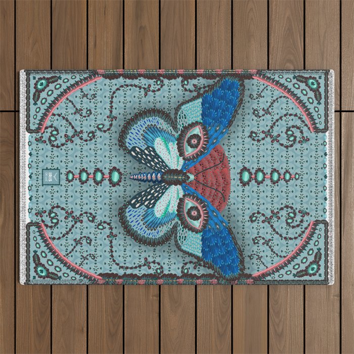 Blue Butterfly Outdoor Rug