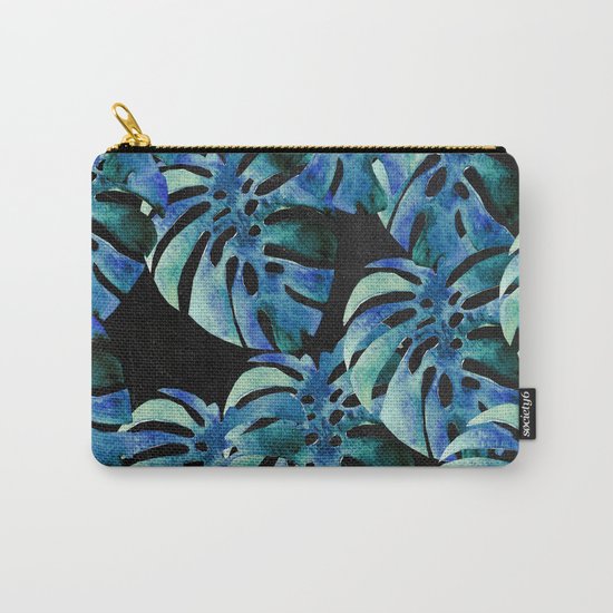 Monstera Pattern Blue On Chalkboard Carry-All Pouch