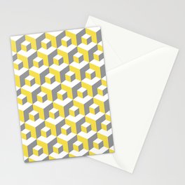 Colors of year 2021 illuminating yellow and ultimate gray seamless isometric pattern. Grey, white and yellow abstract endless isometric background. Seamless geometric pattern. illustration Stationery Card