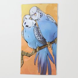 Budgie Lovebirds ! ... parakeets birds love cute animal art blue feathers art illustration Beach Towel