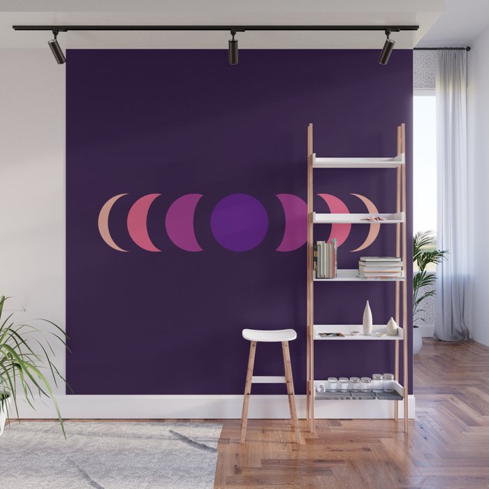 Abstract Minimal Purple Retro Style Moon Phase - Chikayuki Wall Mural