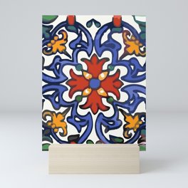 Talavera Mexican tile inspired bold design in blue, green, red, orange Mini Art Print