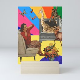 Adventure Livingroom - jungle animals collage art Mini Art Print