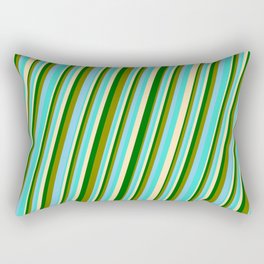 [ Thumbnail: Turquoise, Beige, Dark Green, Green & Sky Blue Colored Pattern of Stripes Rectangular Pillow ]