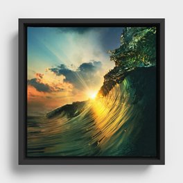 Beach - Waves - Sunset - Clouds - Sundown Framed Canvas