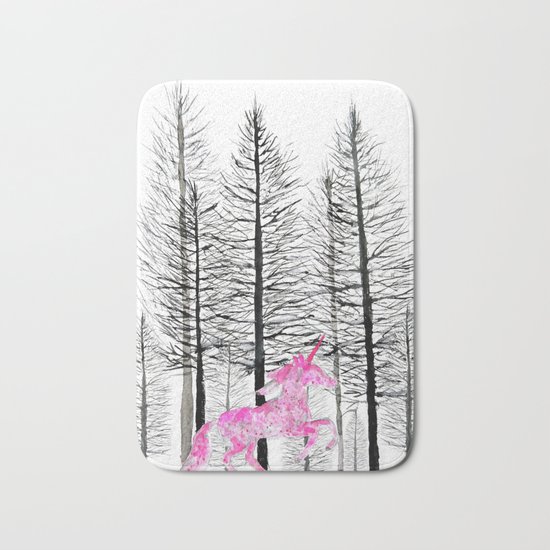 Pink unicorn in the wood Bath Mat