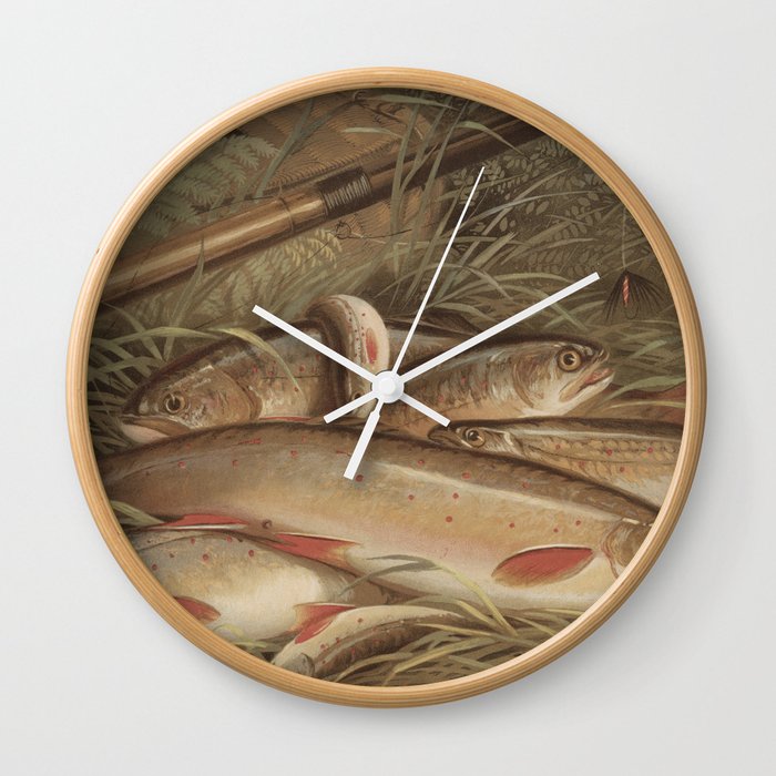 Vintage Painting Of Caught Brook Trout 1868 Wall Clock By
