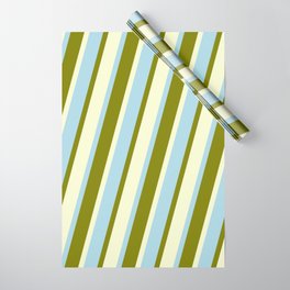 [ Thumbnail: Light Yellow, Light Blue & Green Colored Pattern of Stripes Wrapping Paper ]