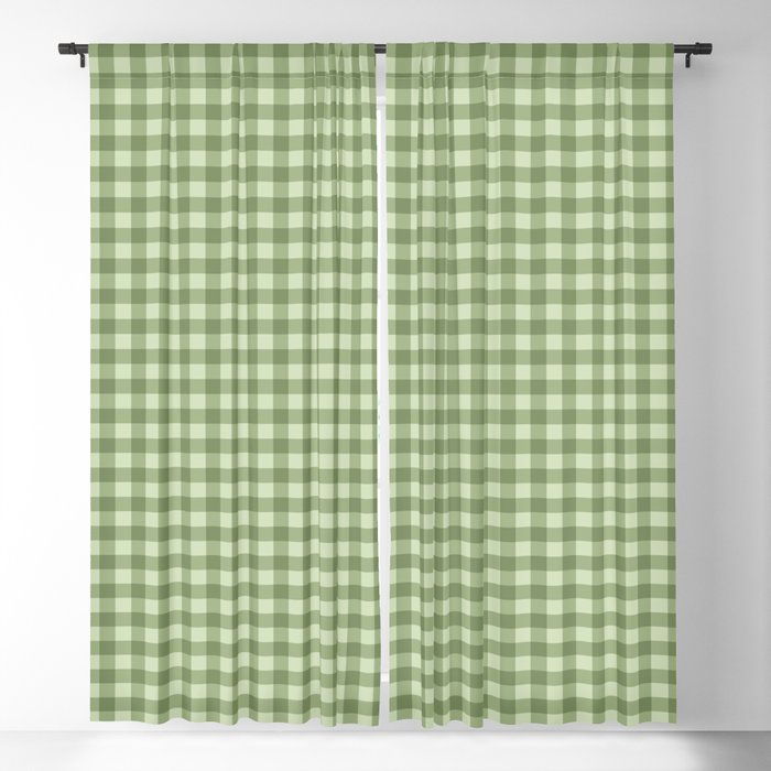 Gingham Plaid Pattern - Natural Green Blackout Curtain