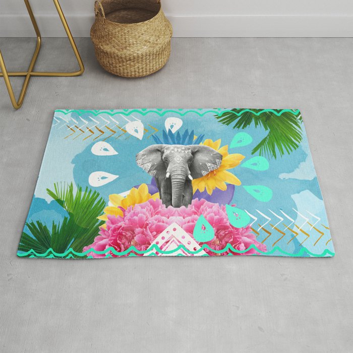 Elephant Festival - Blue Rug