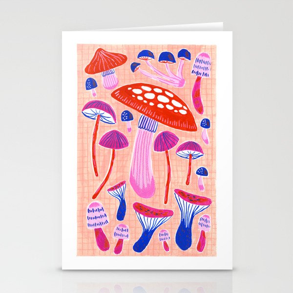 Red and Pink Mushrooms  Stationery Cards