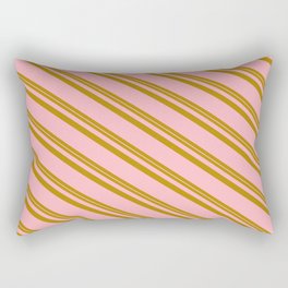 [ Thumbnail: Dark Goldenrod & Light Pink Colored Striped/Lined Pattern Rectangular Pillow ]
