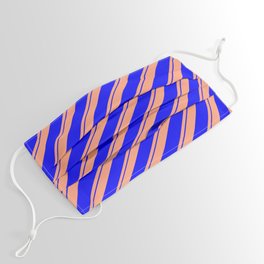 [ Thumbnail: Light Salmon and Blue Colored Stripes Pattern Face Mask ]
