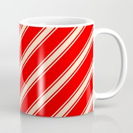 [ Thumbnail: Red & Bisque Colored Lined Pattern Coffee Mug ]