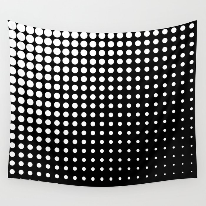 Modern techno shrinking polka dots black and white Wall Tapestry