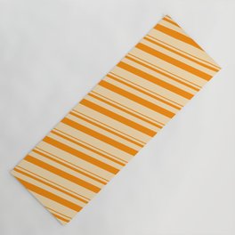 [ Thumbnail: Dark Orange & Beige Colored Lined/Striped Pattern Yoga Mat ]