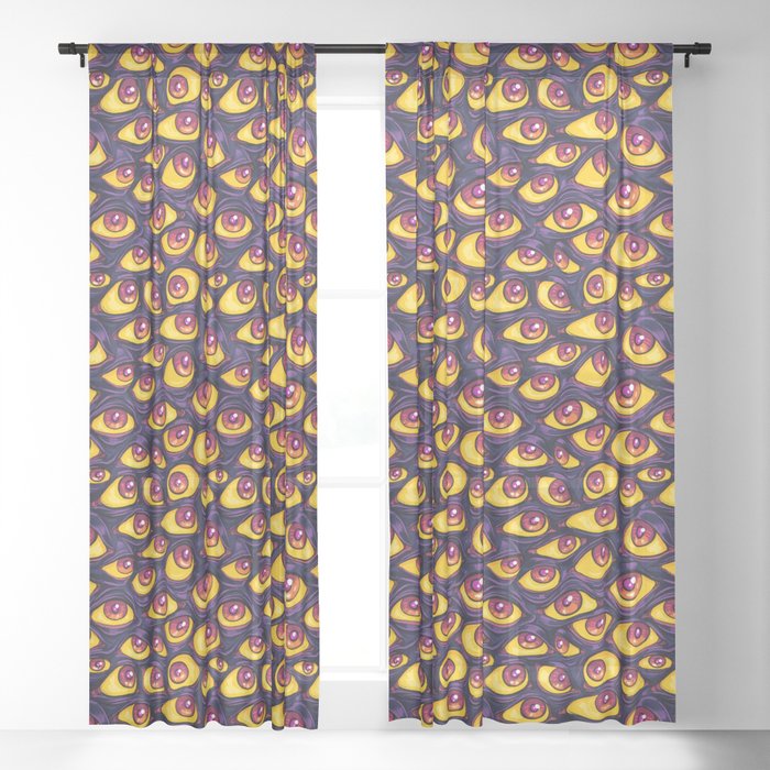 Wall Of Eyes In Dark Purple Sheer Curtain By Paisleydrawrs Society6