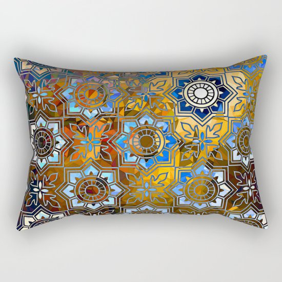 Blue and Gold Pattern Rectangular Pillow