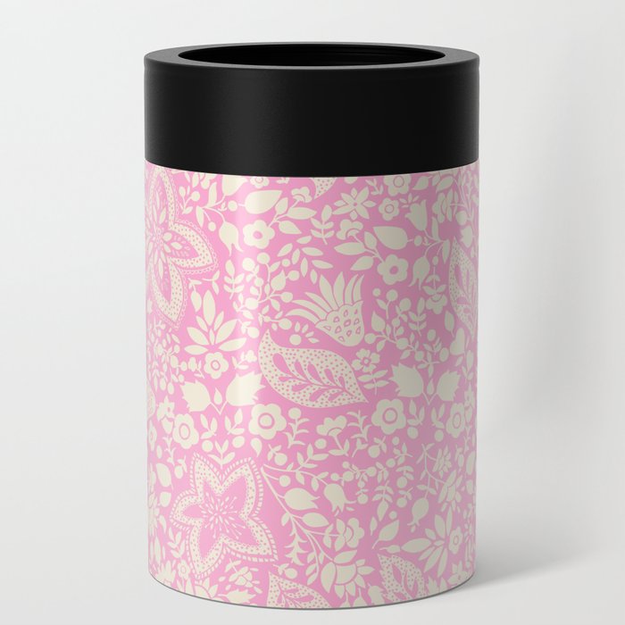Blossoms and leaves solid soft pink Can Cooler