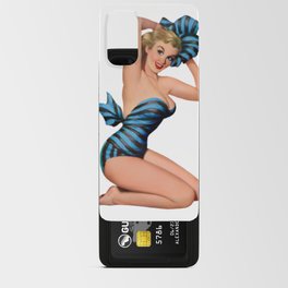 Blonde Pin Up With Black And Blue Dress And Barefoot Shoes Android Card Case