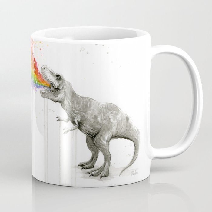 T-Rex Dinosaur Rainbow Puke Taste the Rainbow Watercolor Coffee Mug