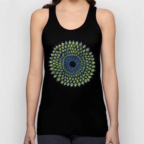Peacock Feather Mandala – Navy & Lime Palette Unisex Tank Top