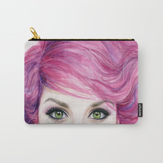 Pink Hair Green Eyes Beautiful Girl Carry-All Pouch