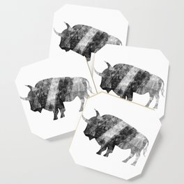 Bison - Black and White - Silhouette - Painted Coaster