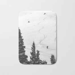 Backcountry Skier // Fresh Powder Snow Mountain Ski Landscape Black and White Photography Vibes Badematte