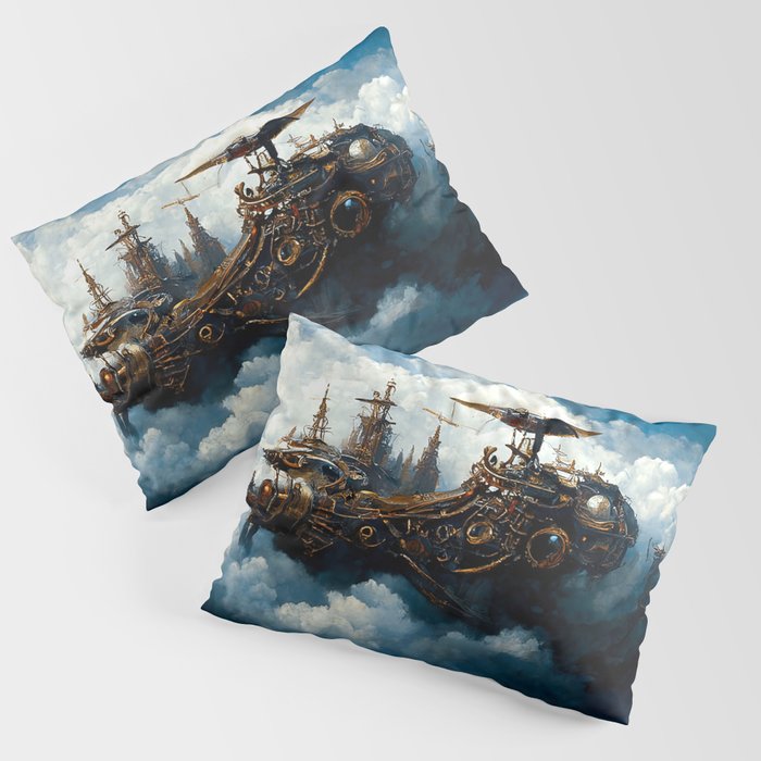 Steampunk flying ship Pillow Sham