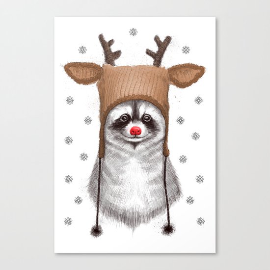 raccoon in deer hat Canvas Print