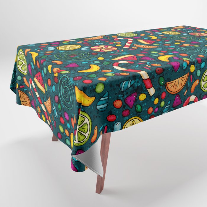 Hand-drawn candies pattern, multicolored sweets Tablecloth