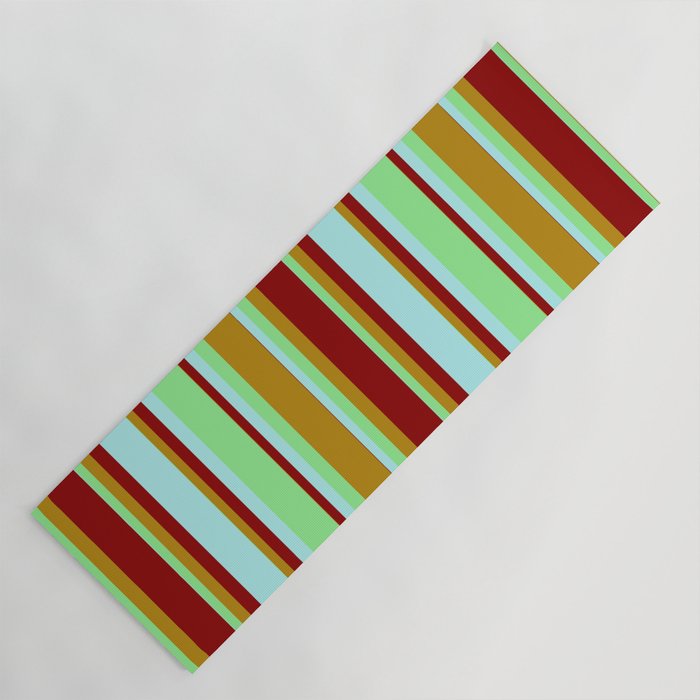 Light Green, Dark Goldenrod, Dark Red, and Turquoise Colored Lines/Stripes Pattern Yoga Mat