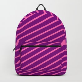 [ Thumbnail: Purple & Hot Pink Colored Stripes Pattern Backpack ]
