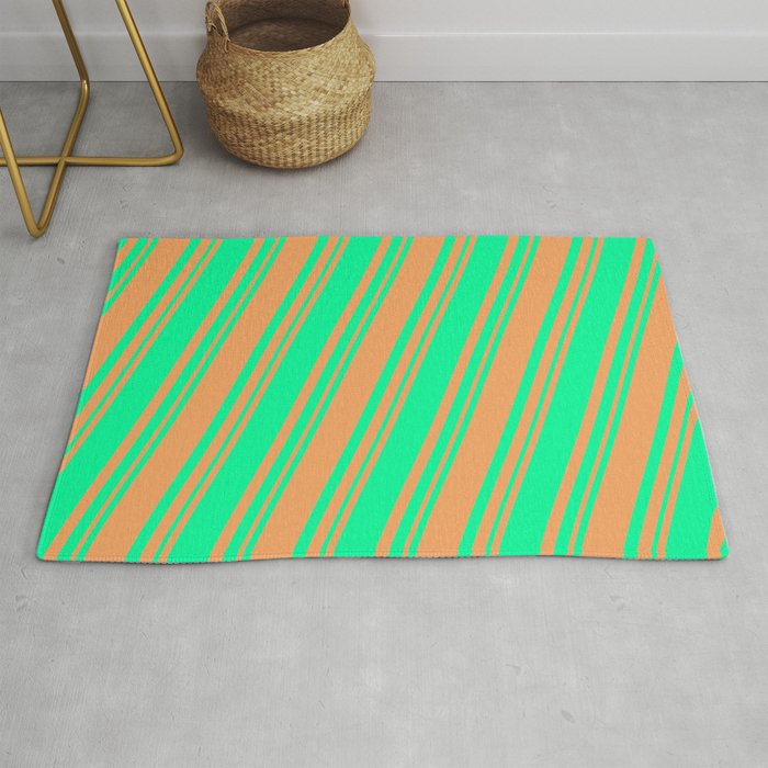 Green & Brown Colored Lined Pattern Rug