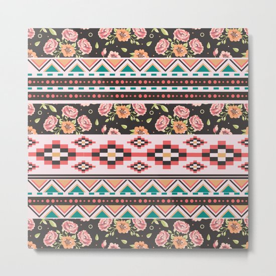 Floral Aztec Tribals Metal Print