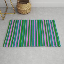 [ Thumbnail: Green, Orchid, and Teal Colored Lines Pattern Rug ]