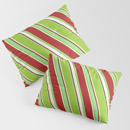 [ Thumbnail: Red, Light Green, Green & Mint Cream Colored Lines Pattern Pillow Sham ]