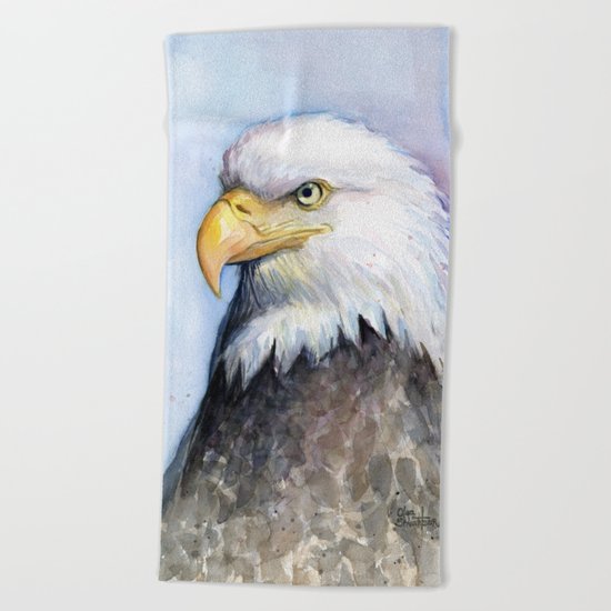 Bald Eagle Watercolor Bird Wildlife Animals Beach Towel