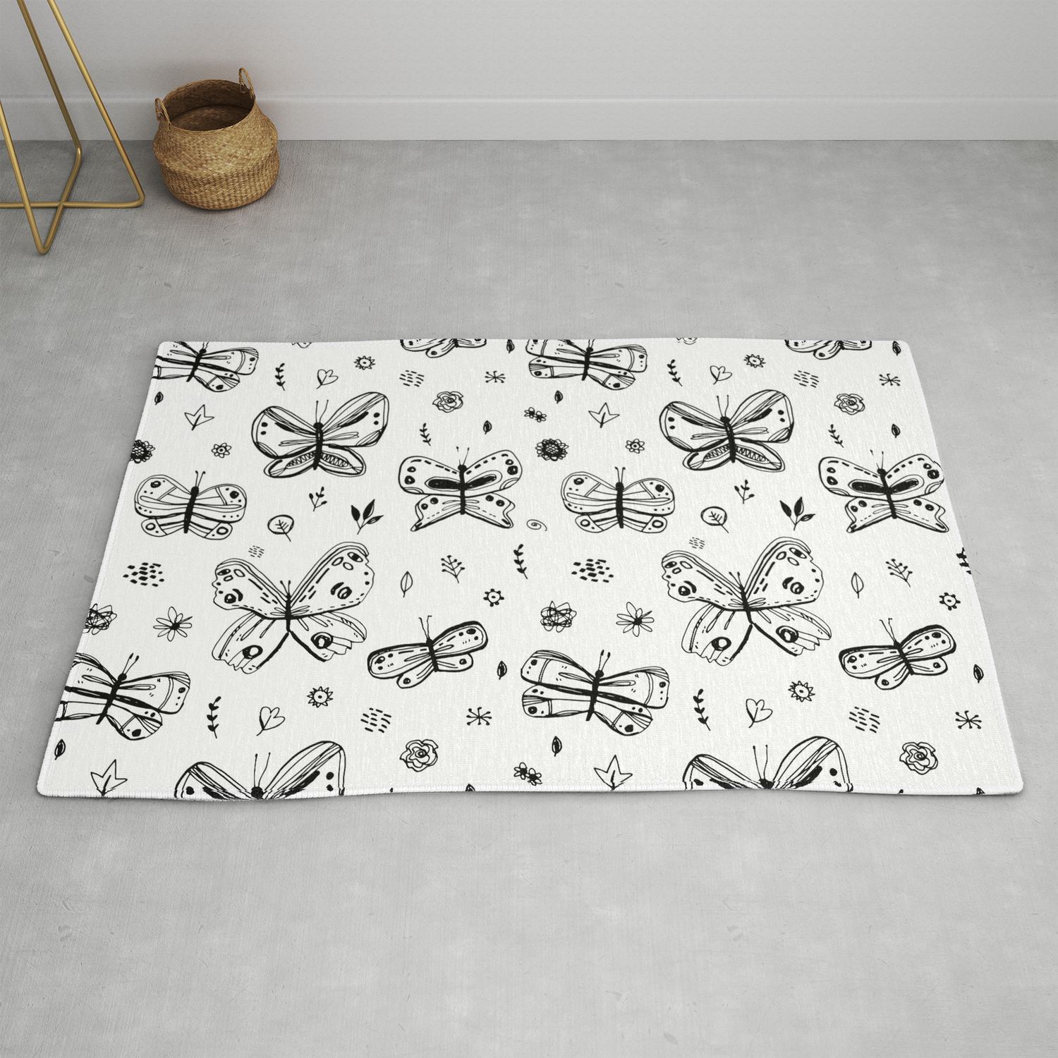 Pattern Butterflies Leaves Flowers Sketch Freehand Drawing Scandinavian Style Nursery Decor Rug By Ekaterinap Society6,Outline Kite Line Drawing
