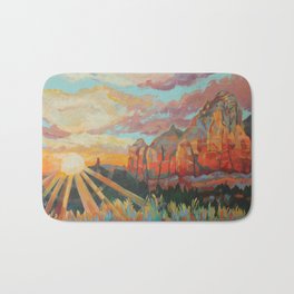 Spacious Healing Light No. 1 Bath Mat | Landscape, Sunrise, Acrylic, Arizona, Sedona, Painting, Sunset 