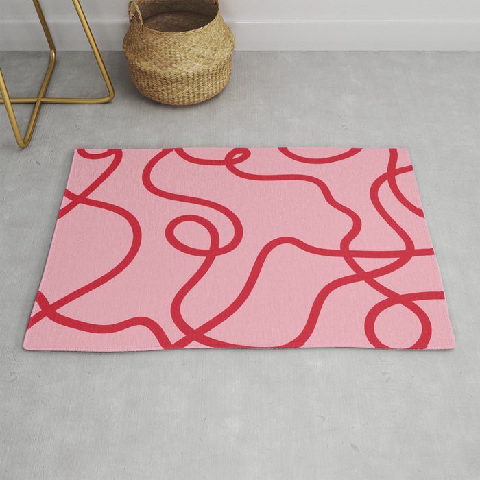 Abstract Lines pink and red Rug