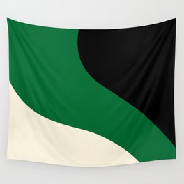 Simple Waves - Green, Cream and Black Wall Tapestry